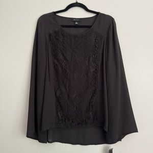 AB Studio Black Boxy Blouse with Lace Detail